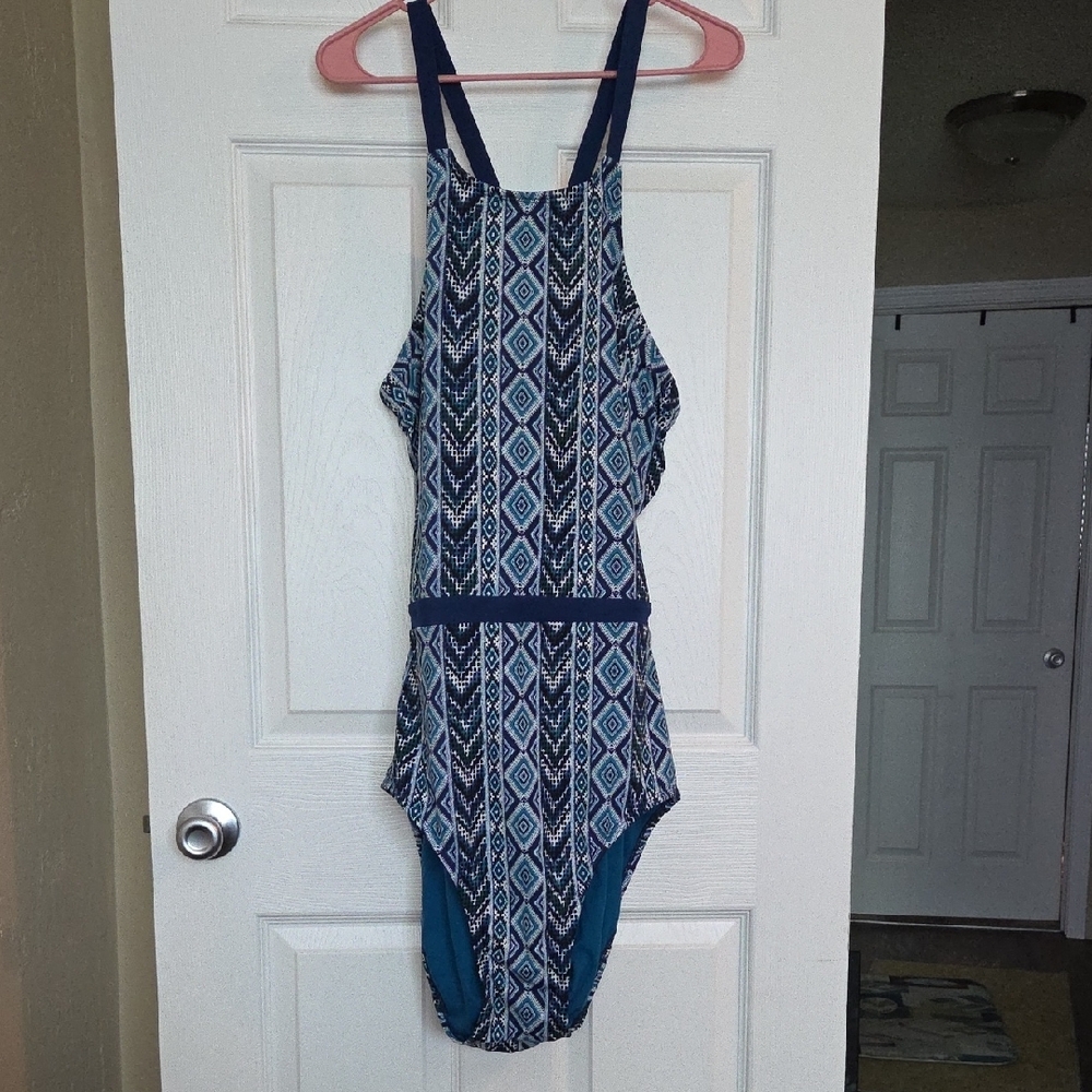 Time and Tru Blue and White Swimsuit